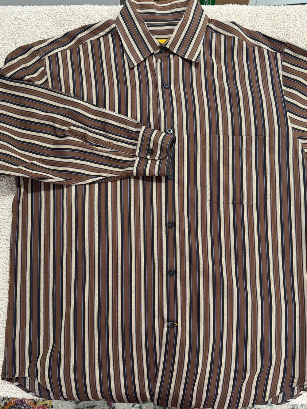 Robert Talbott Men’s L 100% Cotton Brown Cream Stripe Dress Shirt